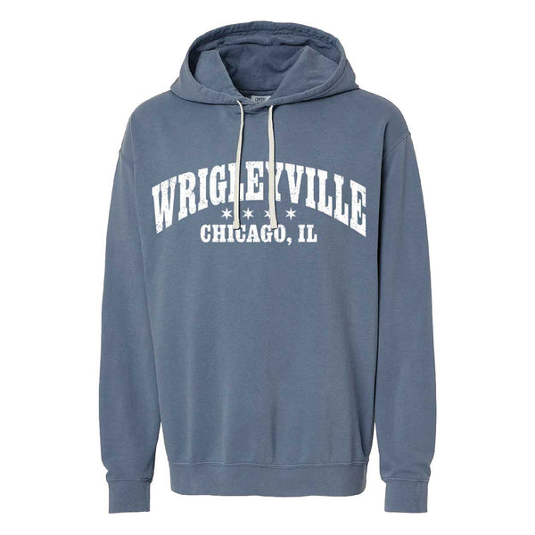Wrigleyville Neighborhood Chicago Stars Blue Jean Lightweight Hooded Sweatshirt