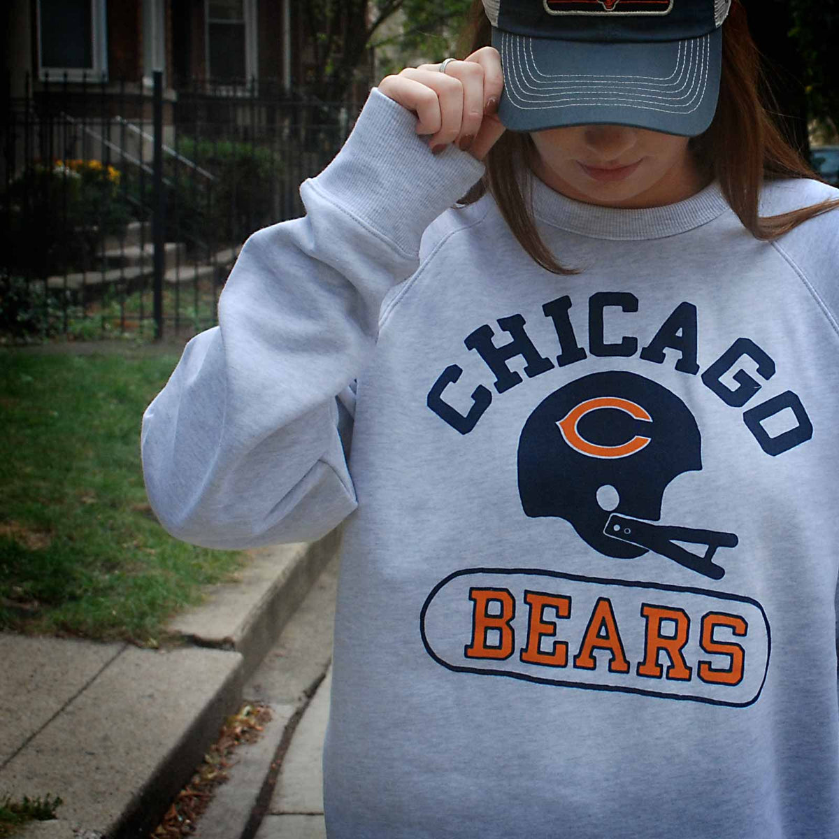 Chicago Bears Homage Grey Throwback Helmet Crewneck Sweatshirt 