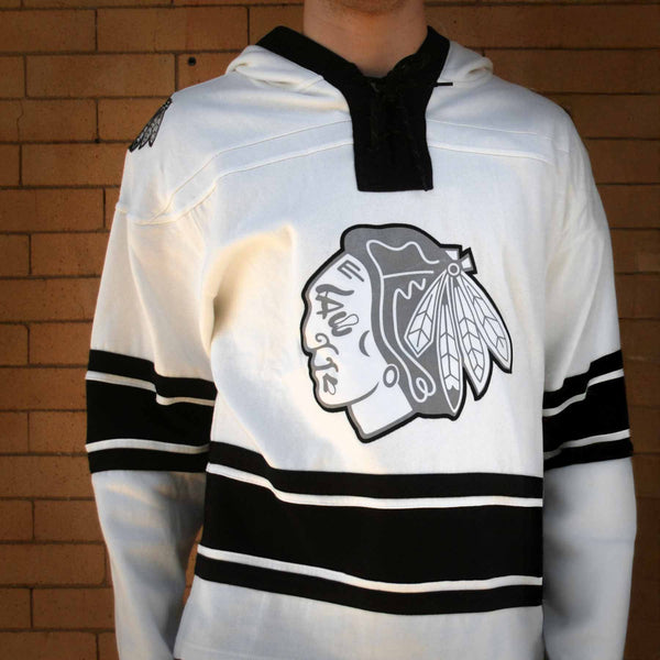 Chicago Blackhawks 47 Brand White Wash Flashback Shortstop Hooded Sweatshirt