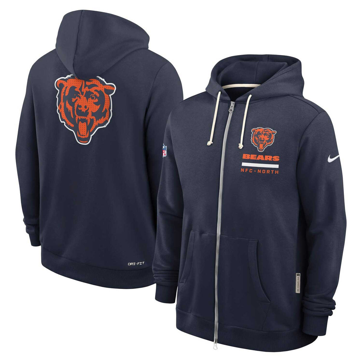 Chicago Bears Nike Navy Sideline Dri Fit Zip Up Sweatshirt