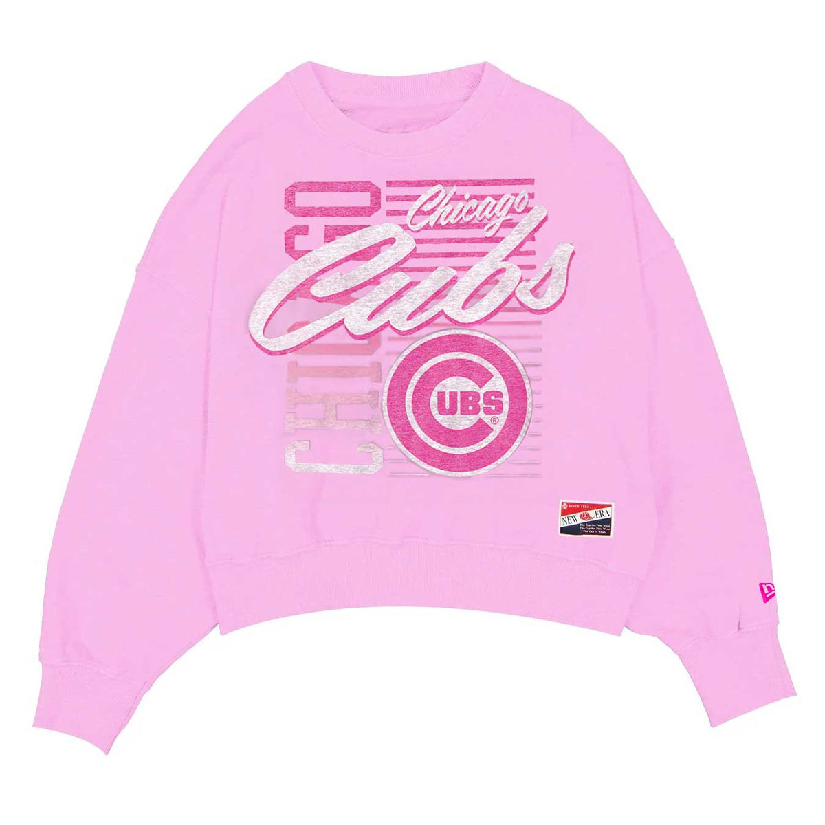 Chicago Cubs New Era Women's Pink Script Chicago Crewneck