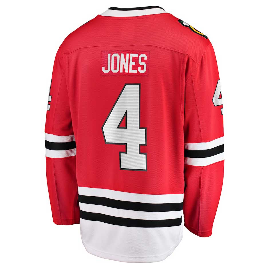 Seth Jones Chicago Blackhawks Unsigned Skates in Red Jersey Photograph