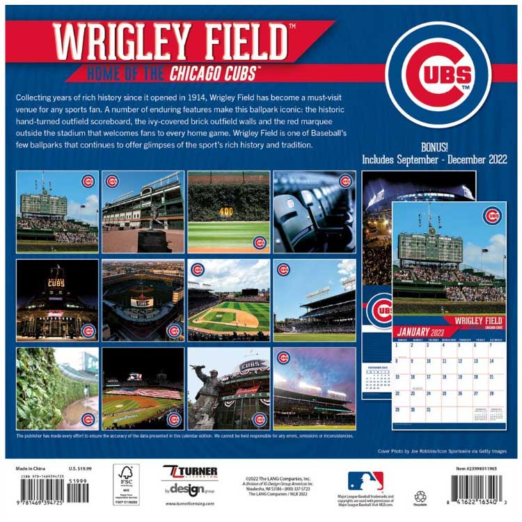 Chicago Cubs Wrigley Field 2025 Calendar Wrigleyville Sports