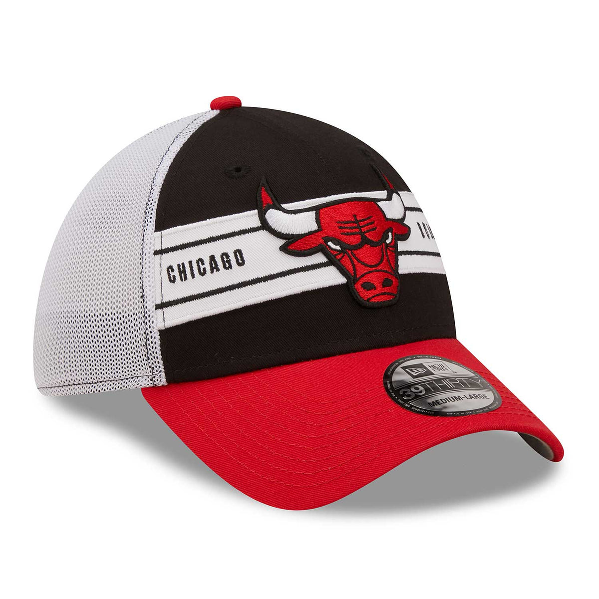 Casquette New Era 39Thirty Chicago Bulls - Blanc, Stretch Mesh, Bandeau Absorbant - Taille Unique Stretch Fit