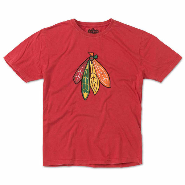 Chicago Blackhawks Red Brass Tacks Feathers T Shirt