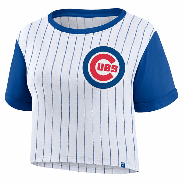Chicago Cubs Women's Large Logo Biblend Pinstripe Tee