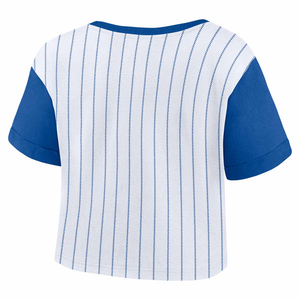 Chicago Cubs Women's Large Logo Biblend Pinstripe Tee