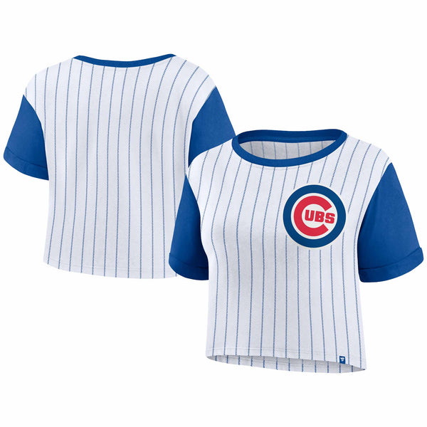 Chicago Cubs Women's Large Logo Biblend Pinstripe Tee