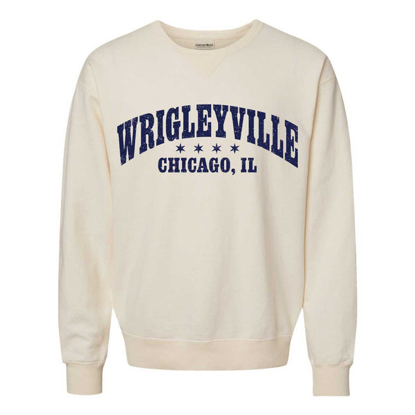 Wrigleyville Neighborhood Chicago Stars Parchment Lightweight Crewneck Sweatshirt
