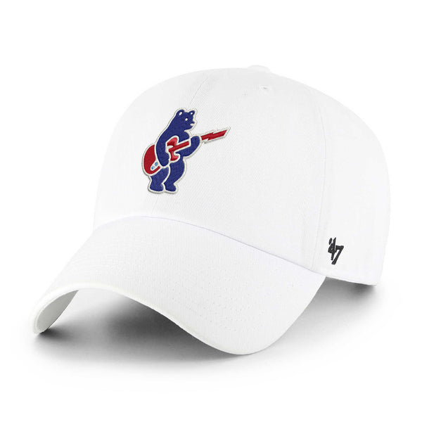 Chicago Cubs 47 Brand Blues Rock Bear Logo White Clean Up Adjustable Cap