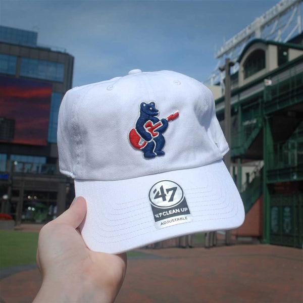 Chicago Cubs 47 Brand Blues Rock Bear Logo White Clean Up Adjustable Cap