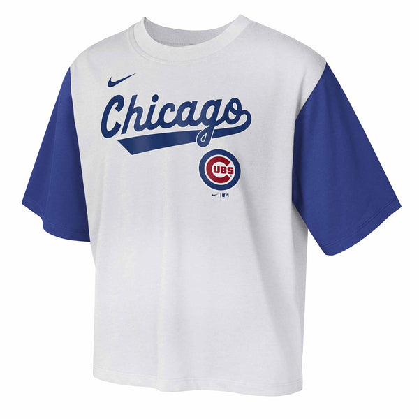 Chicago Cubs Youth Girls Nike Script Crop Top T Shirt