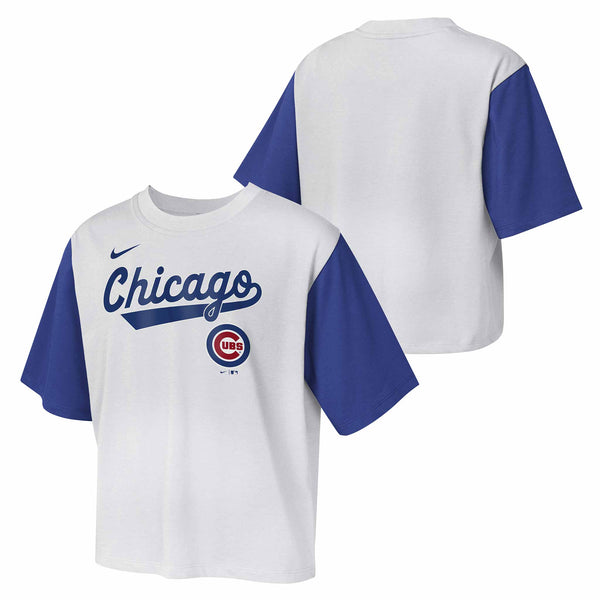 Chicago Cubs Youth Girls Nike Script Crop Top T Shirt