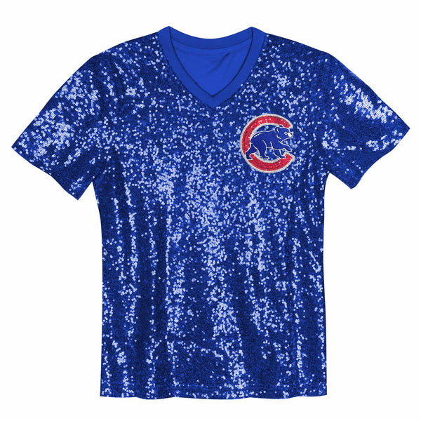 Chicago Cubs Youth Girls Sequined Short Sleeve T Shirt