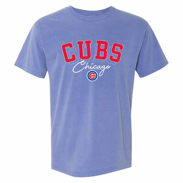Chicago Cubs Ladies Comfort Colors Pigment Dye Peri Blue Short Sleeve T Shirt
