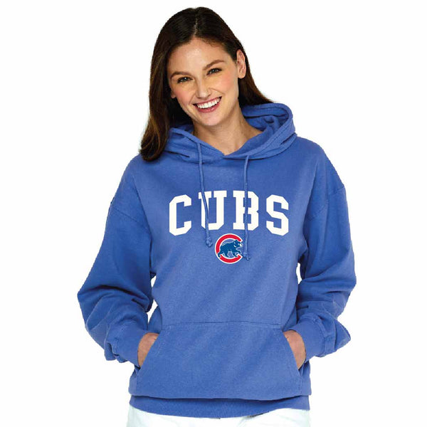 Chicago Cubs Ladies Peri Blue Soft Wash Pigment Dye Hooded Sweatshirt