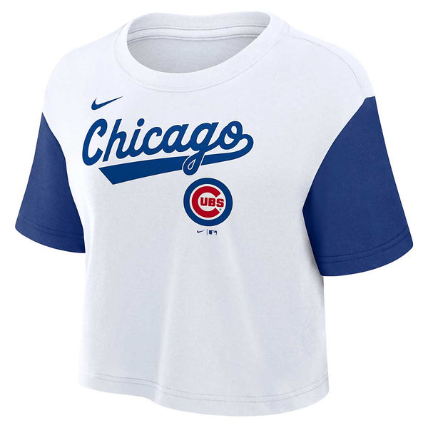 Chicago Cubs Nike Ladies Script Crop Top T Shirt