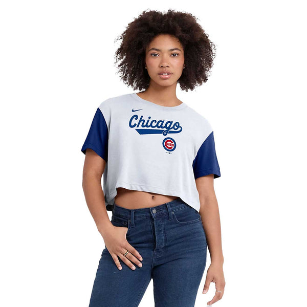 Chicago Cubs Nike Ladies Script Crop Top T Shirt