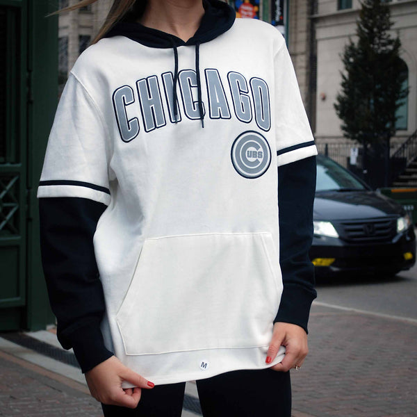 Chicago Cubs 47 Brand White Wash Flashback Shortstop Hooded Sweatshirt