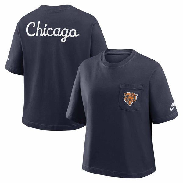 Chicago Bears Nike Women's Navy Rewind Pocket Boxy T-Shirt