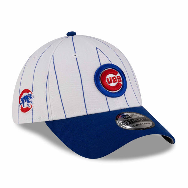 Chicago Cubs New Era 39THIRTY White Pinstripe Bullseye Stretch Fit Cap