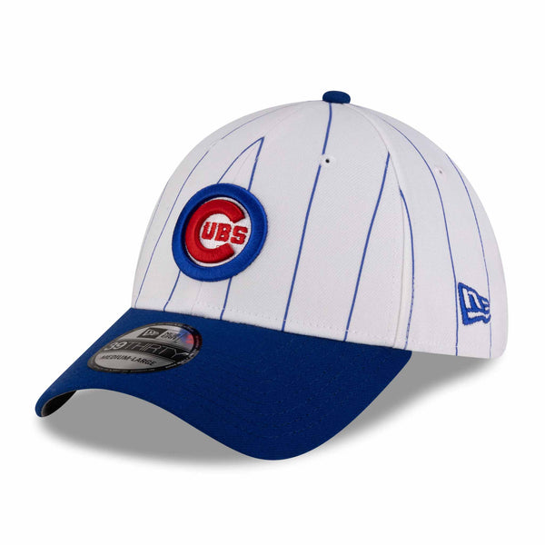 Chicago Cubs New Era 39THIRTY White Pinstripe Bullseye Stretch Fit Cap