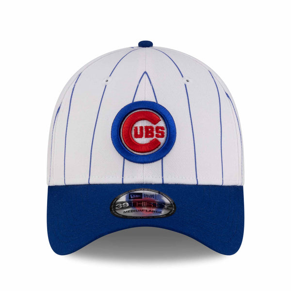 Chicago Cubs New Era 39THIRTY White Pinstripe Bullseye Stretch Fit Cap