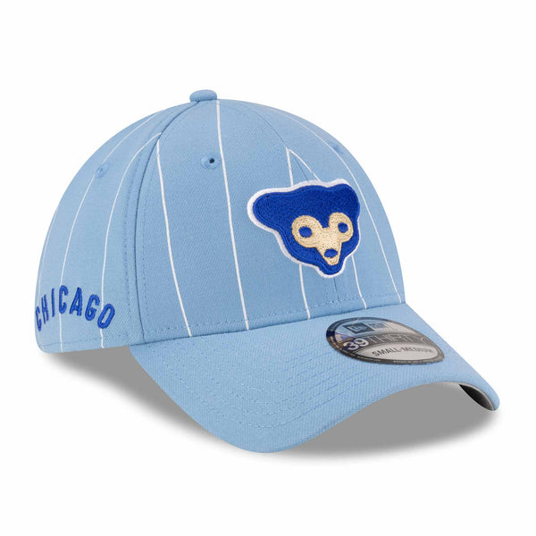 Chicago Cubs New Era 39THIRTY Baby Blue Pinstripe 1969 Bear Stretch Fit Cap