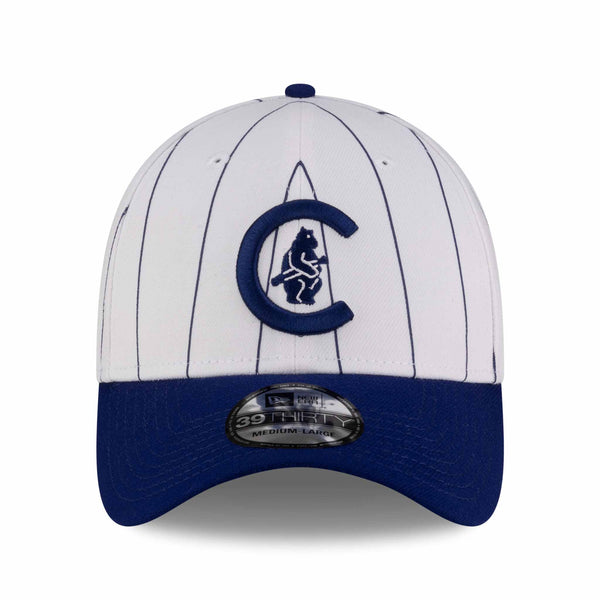 Chicago Cubs New Era 39THIRTY White Pinstripe 1908 Bear in C Stretch Fit Cap