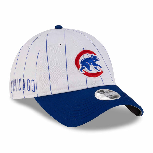 Chicago Cubs New Era 9FORTY Women's White Pinstripe Walking Bear Adjustable Cap