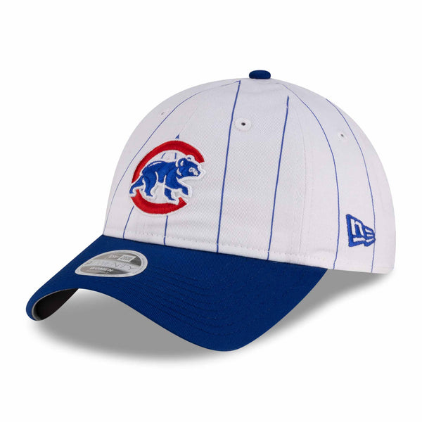 Chicago Cubs New Era 9FORTY Women's White Pinstripe Walking Bear Adjustable Cap