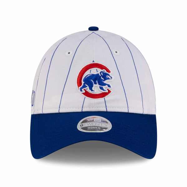 Chicago Cubs New Era 9FORTY Women's White Pinstripe Walking Bear Adjustable Cap