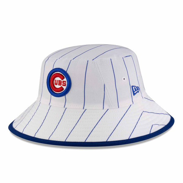Chicago Cubs New Era White Pinstripe Bullsey Bucket Cap