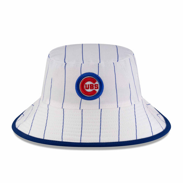 Chicago Cubs New Era White Pinstripe Bullsey Bucket Cap