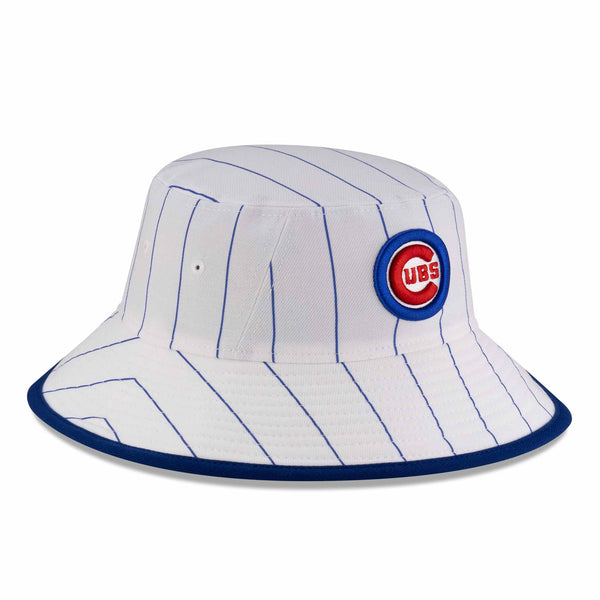 Chicago Cubs New Era White Pinstripe Bullsey Bucket Cap