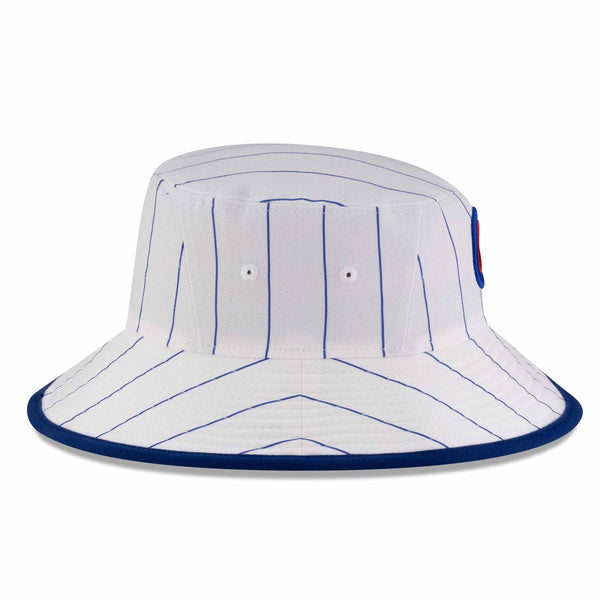 Chicago Cubs New Era White Pinstripe Bullsey Bucket Cap