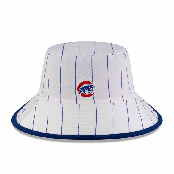 Chicago Cubs New Era White Pinstripe Bullsey Bucket Cap