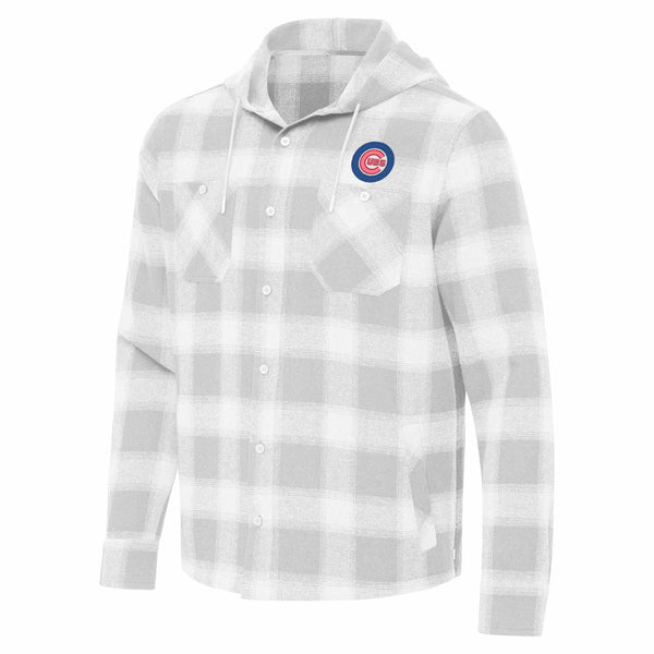 Chicago Cubs Antigua Grey Bullseye Arranged Flannel Shacket