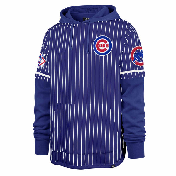 Chicago Cubs 47 Brand Royal Bullseye Pinstripe Double Header Hooded Sweatshirt