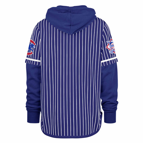 Chicago Cubs 47 Brand Royal Bullseye Pinstripe Double Header Hooded Sweatshirt