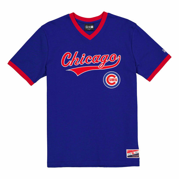 Chicago Cubs New Era Bullseye Script V neck T Shirt