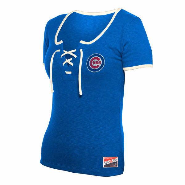 Chicago Cubs Women's New Era String Cropped T Shirt