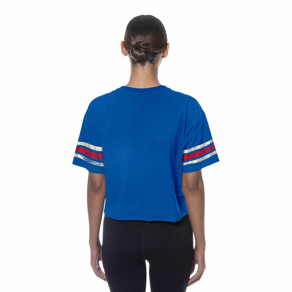 Chicago Cubs Women's New Era Crop Top V Neck T Shirt
