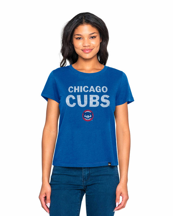 Chicago Cubs Women's New Era 1984 Bear Bubble Royal Blue T Shirt