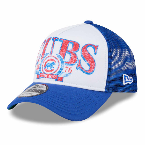 Chicago Cubs New Era Distressed Crest 9FORTY A-Frame Trucker Adjustable Cap