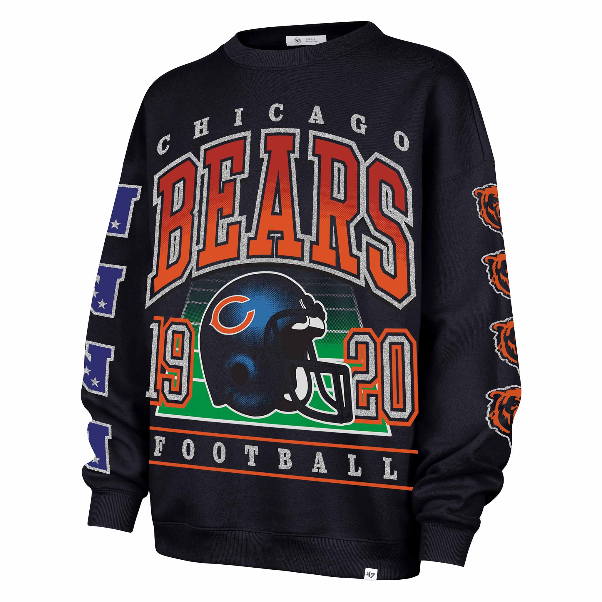 Chicago Bears 47 Brand Women's Fall Navy Go Big Oversized Crewneck