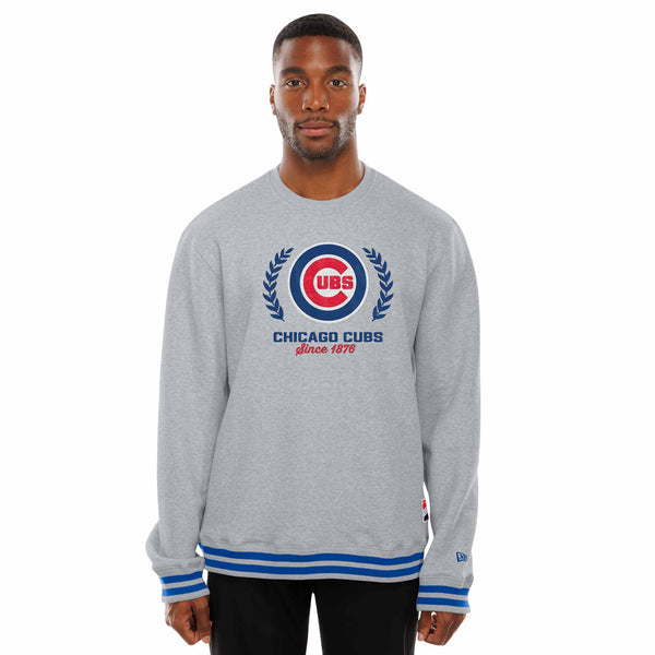 Chicago Cubs New Era Grey Bullseye Crest Throwback Crewneck Sweatshirt