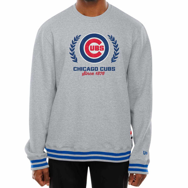 Chicago Cubs New Era Grey Bullseye Crest Throwback Crewneck Sweatshirt