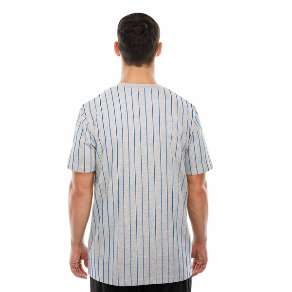 Chicago Cubs New Era Grey Bullseye Pinstripe Throwback Short Sleeve T Shirt