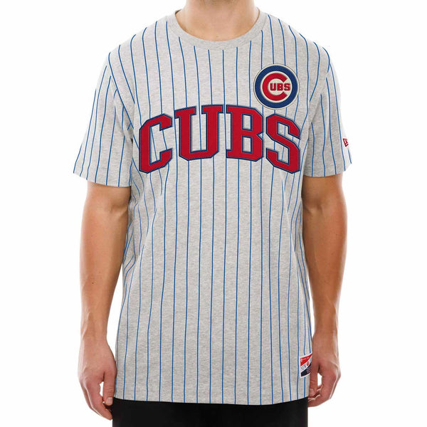 Chicago Cubs New Era Grey Bullseye Pinstripe Throwback Short Sleeve T Shirt